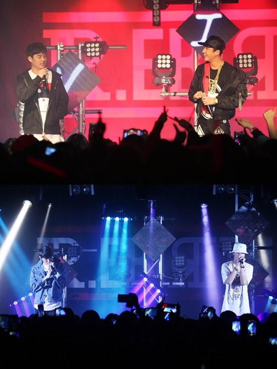 라비의 공연에 게스트로 참여한 베이식(위 왼쪽)과 빅스 레오(아래 왼쪽). 두 사람은 라비와 합동 무대를 꾸몄다. /젤리피쉬엔터테인먼트 제공