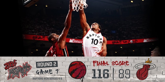 '토론토 결승행!' 토론토 랩터스가 16일 마이애미 히트를 116-89로 제압하고 동부 콘퍼런스 결승에 진출했다. / 토론토 트위터 캡처
