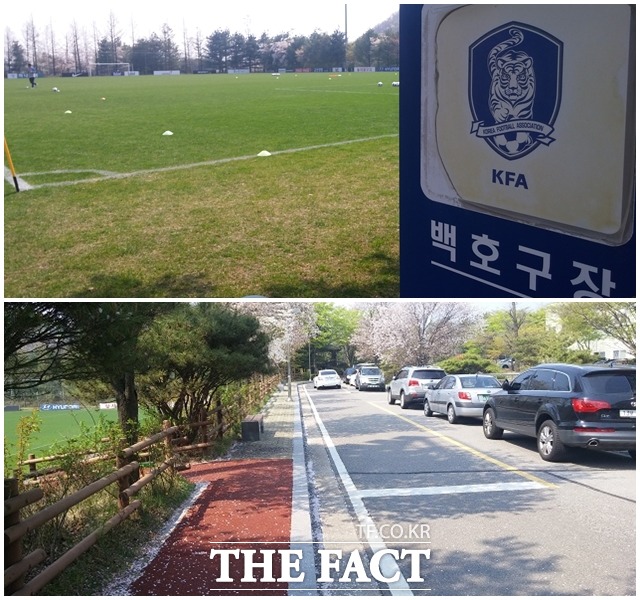 '벚꽃 속 파주NFC!' 이승우는 벚꽃잎이 흩날리는 22일, 파주NFC 백호구장에서 U-18 대표로 첫 실전 경기를 소화했다. / 파주NFC = 이현용 기자