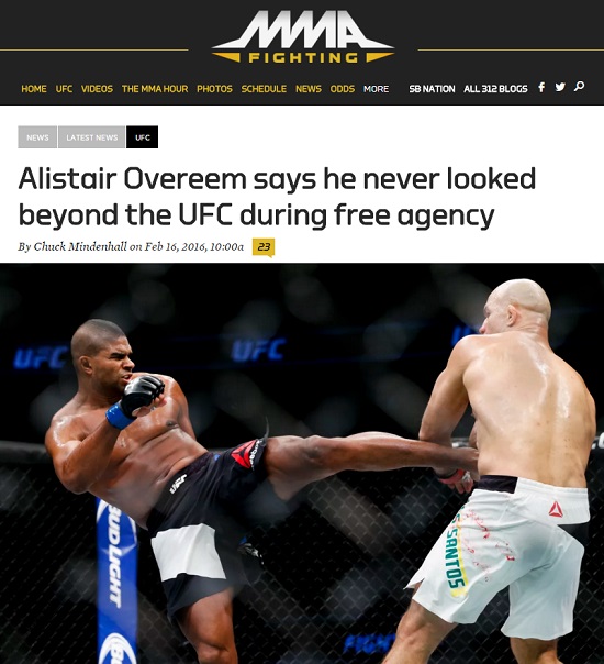 오브레임 UFC 재계약 성공! UFC와 재계약에 성공한 '육식 두더지' 오브레임이 17일 보도된 'MMA 파이팅'과 인터뷰에서 헤비급 챔피언에 강한 자신감을 드러냈다. / MMA 파이팅 홈페이지 캡처