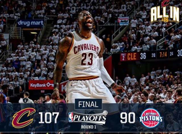 르브론 '펄펄!' 르브론 제임스가 맹활약을 펼친 클리블랜드가 디트로이트에 2연승을 올렸다. /클리블랜드 캐벌리어스 페이스북 캡처
