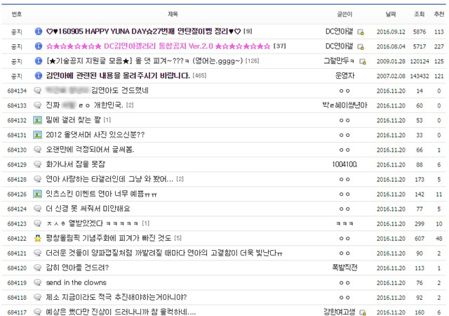 분노한 김연아 갤러리 유저들. 전 피겨 선수 김연아가 늘품체조 시연회 참석 거절로 보복을 당헀다는 의혹에 누리꾼들이 분노를 터트리고 있다. /김연아 갤러리 캡처